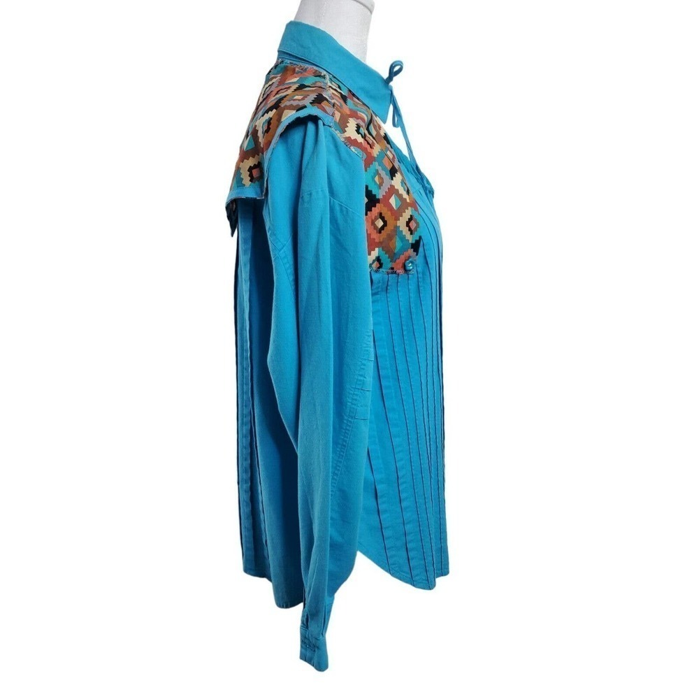 Vintage Together! Western Aztec Blue Button Up Womens Long Sleeve Shirt Rodeo M - Picture 7 of 15